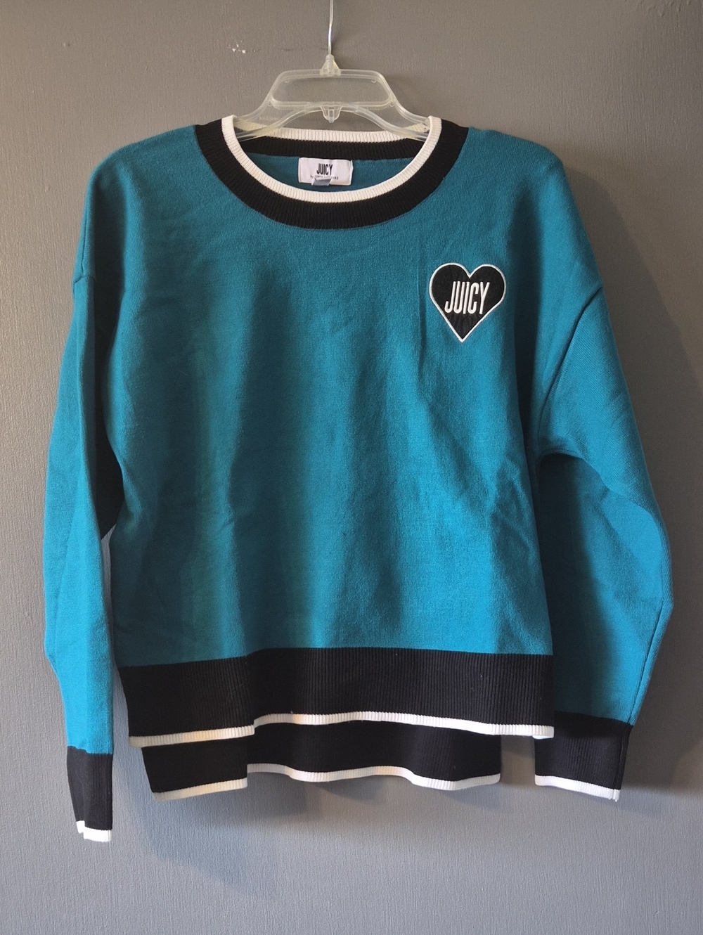Juicy Couture Teal Crewneck Sweater with Black & White Trim